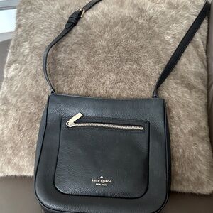 kate spade Black Pebbled Leather Crossbody with Gold Hardware and Front Zip